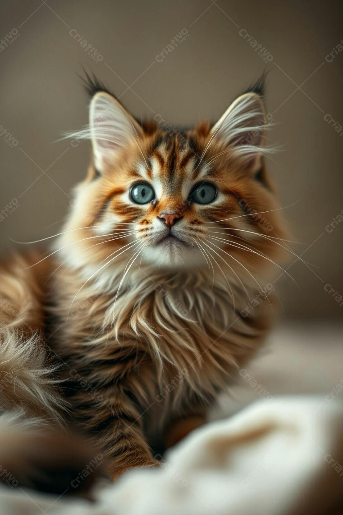 Gatinho fofo de pelos marrons e olhos azuis