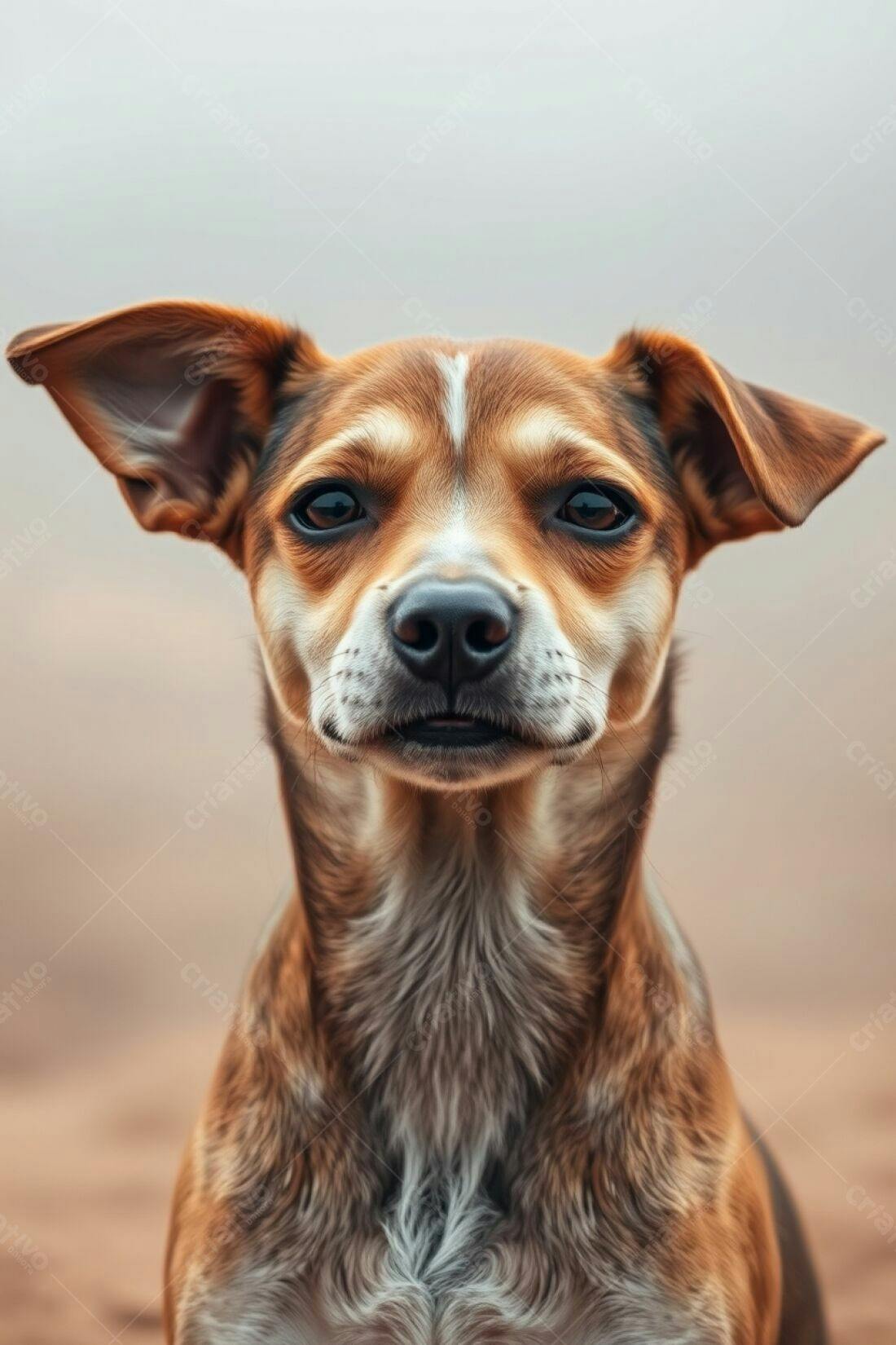 Cachorro marrom e branco retrato sério