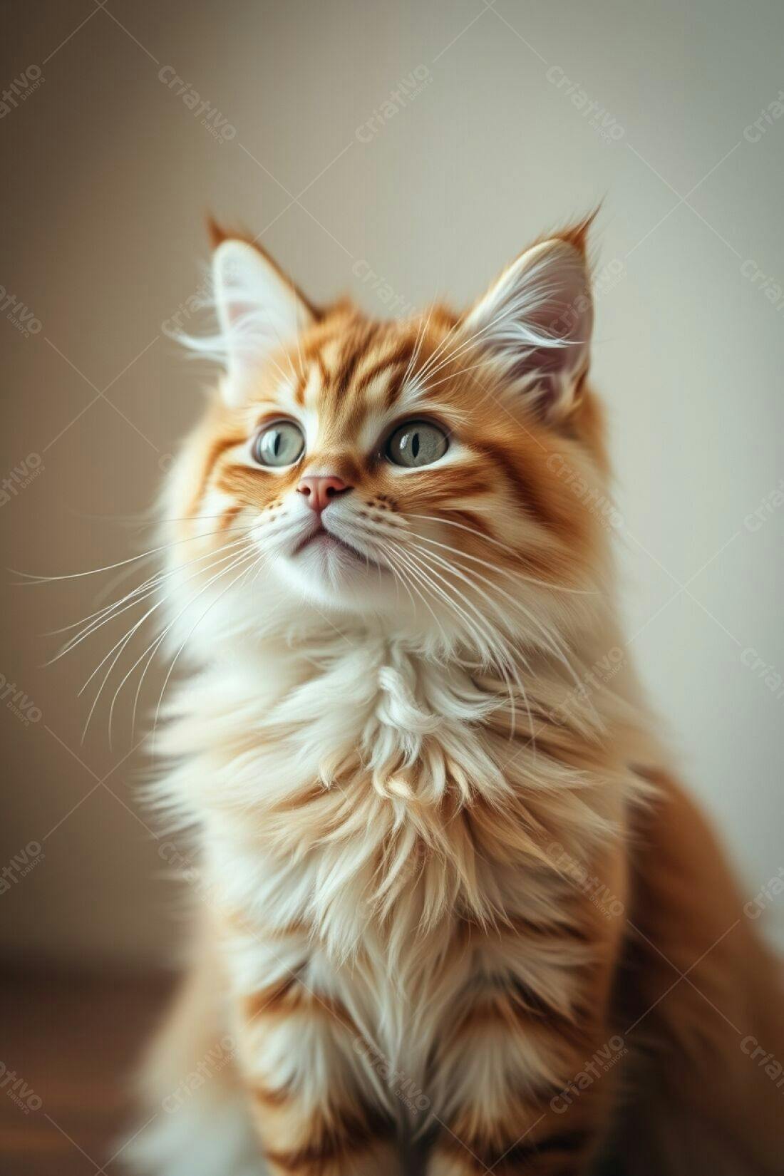 Gato ruivo fofo olhando para cima
