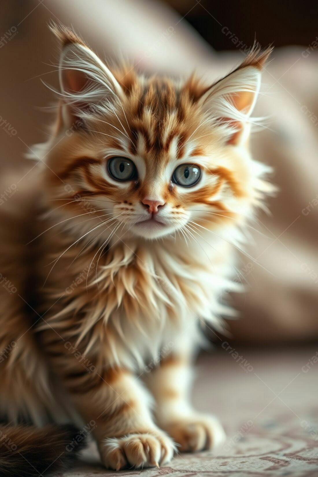 Gatinho ruivo fofo olhando para a câmera