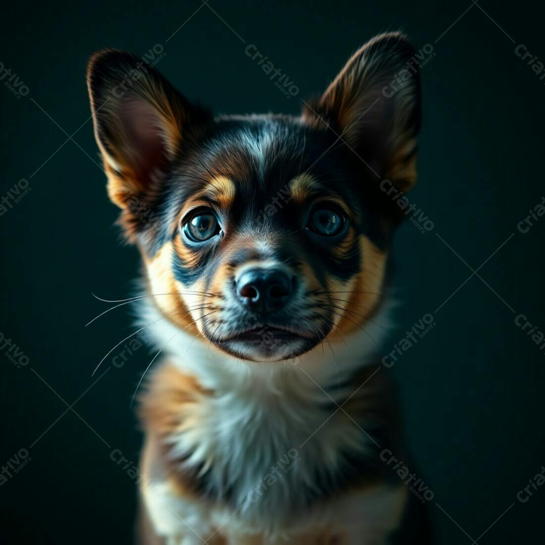 Cachorro filhote olhar intenso fundo escuro
