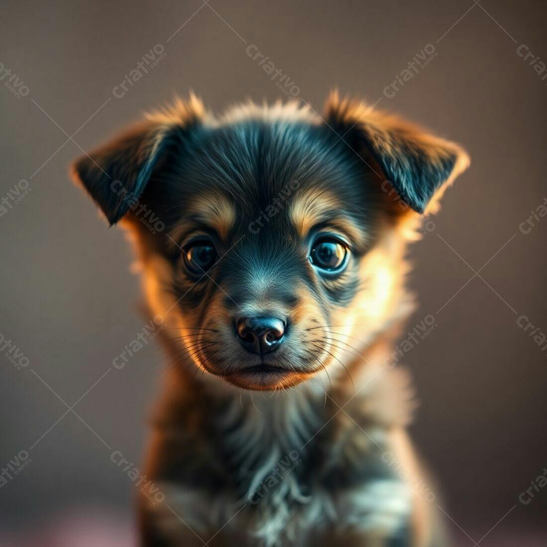 Filhote de cachorro marrom e preto olhar doce