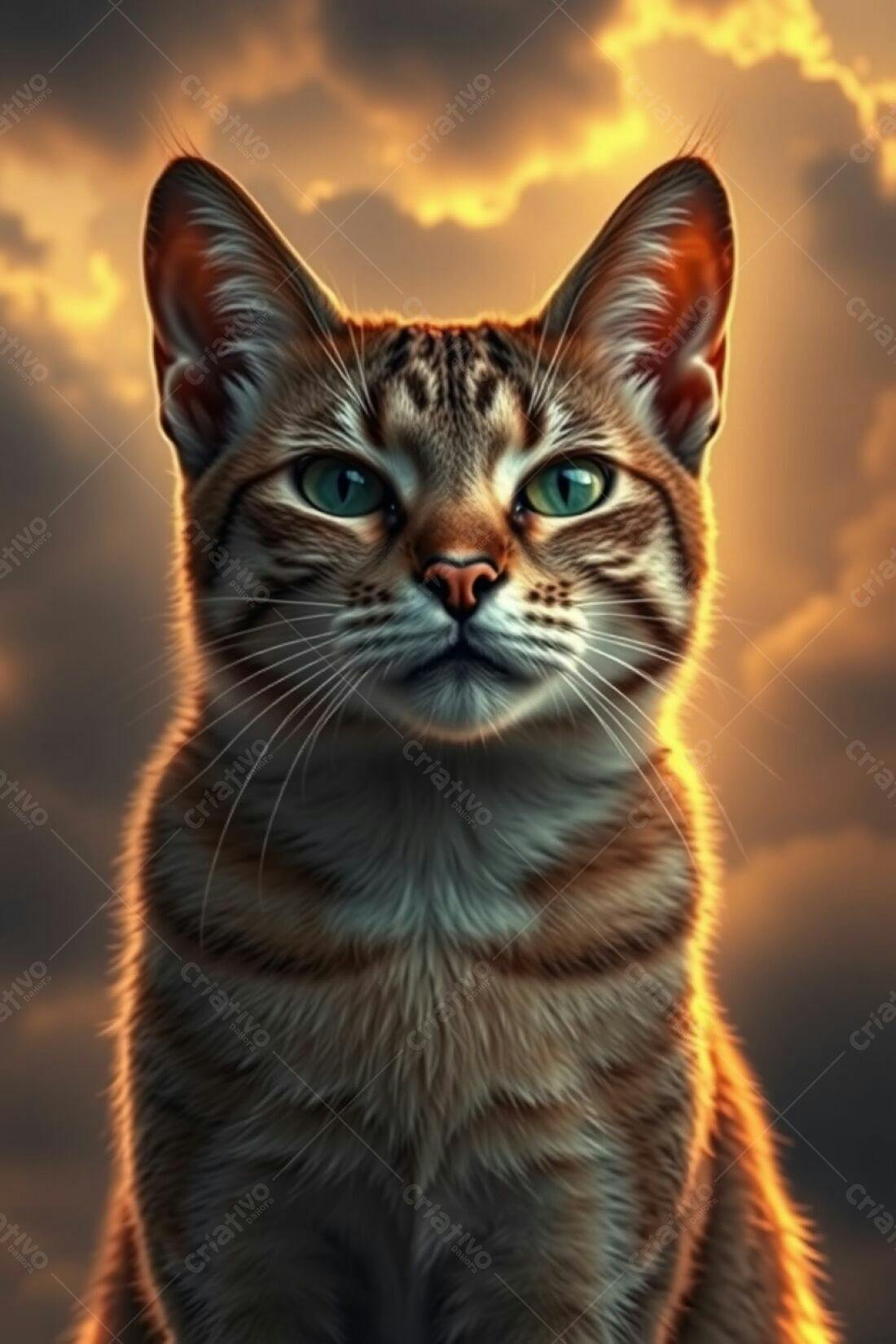 Gato Marrom Olhos Verdes ao Pôr do Sol