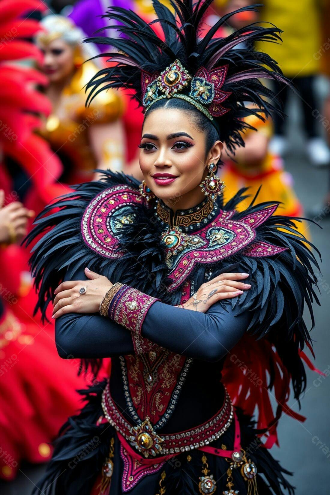 Bailarina em traje de carnaval vermelho e preto