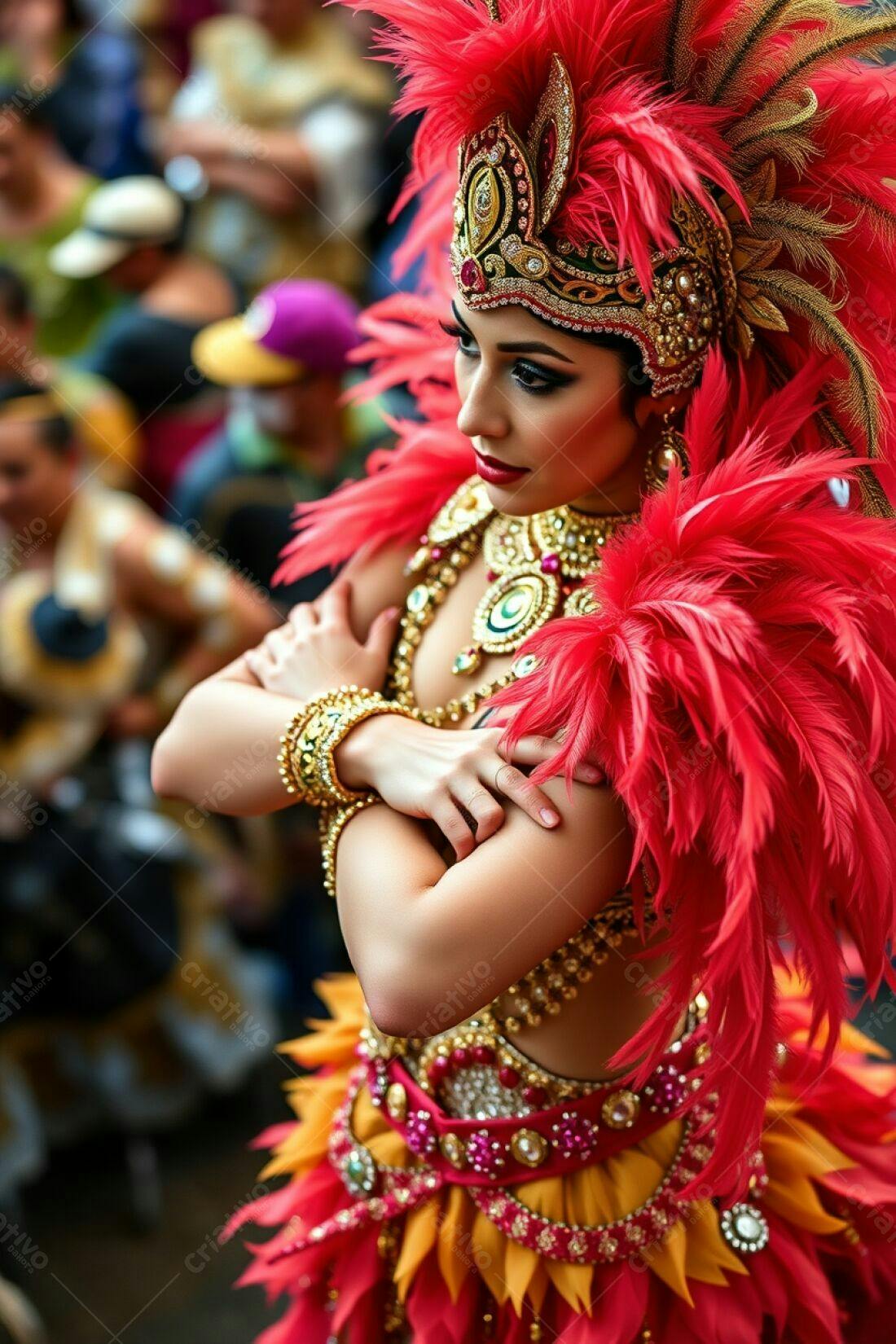 Bailarina de Carnaval em traje vermelho e dourado