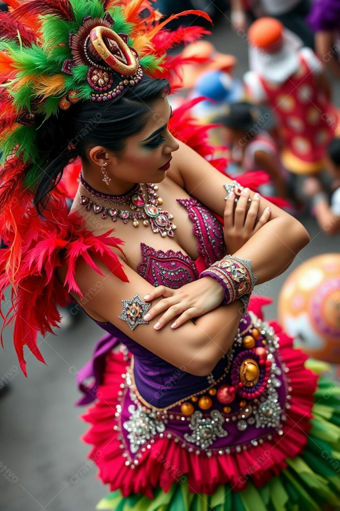 Bailarina de Carnaval com fantasia exuberante