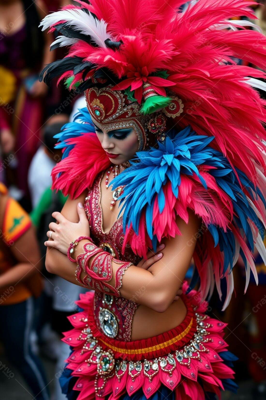 Bailarina em fantasia de penas vibrantes