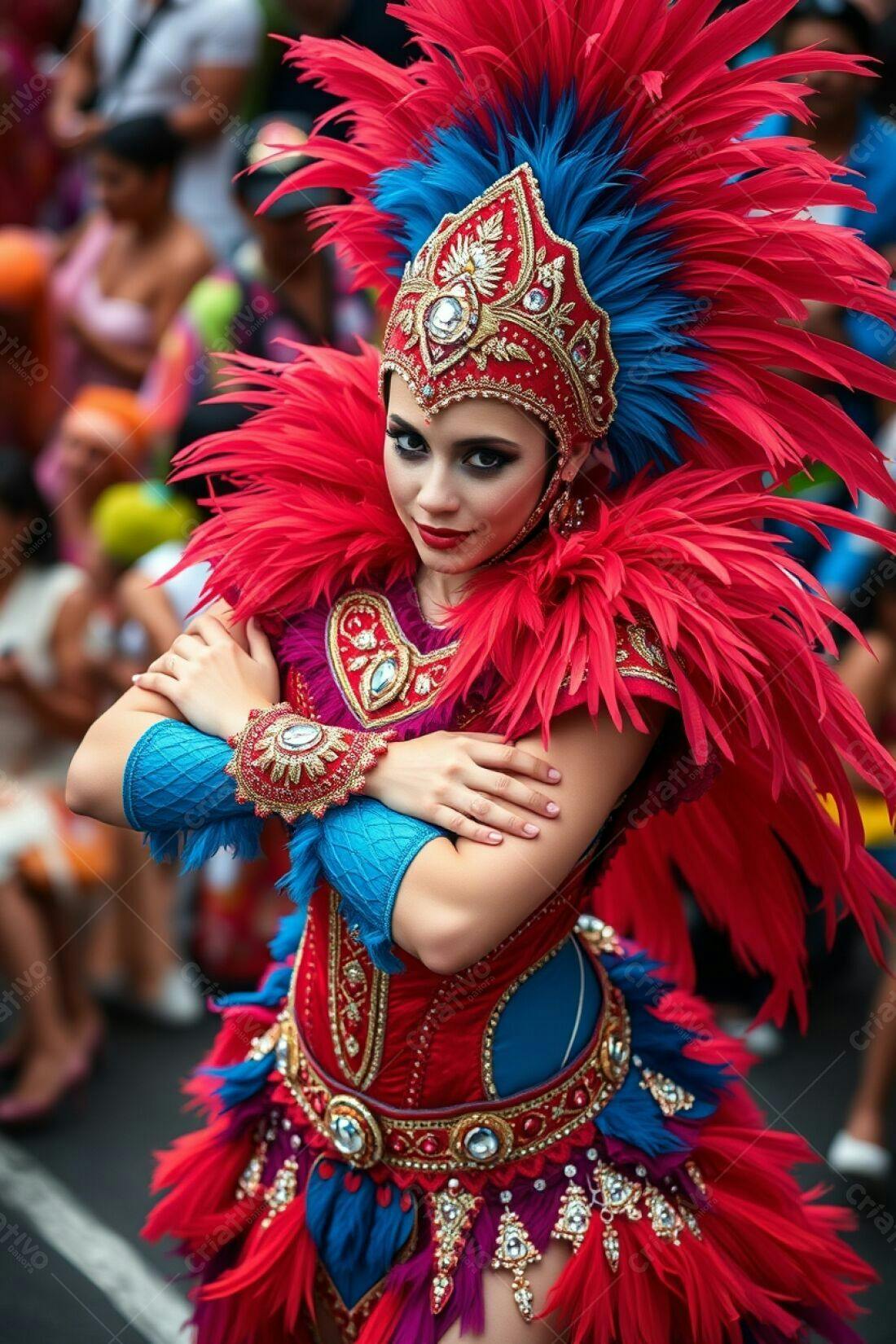 Bailarina de Carnaval em traje vermelho e azul