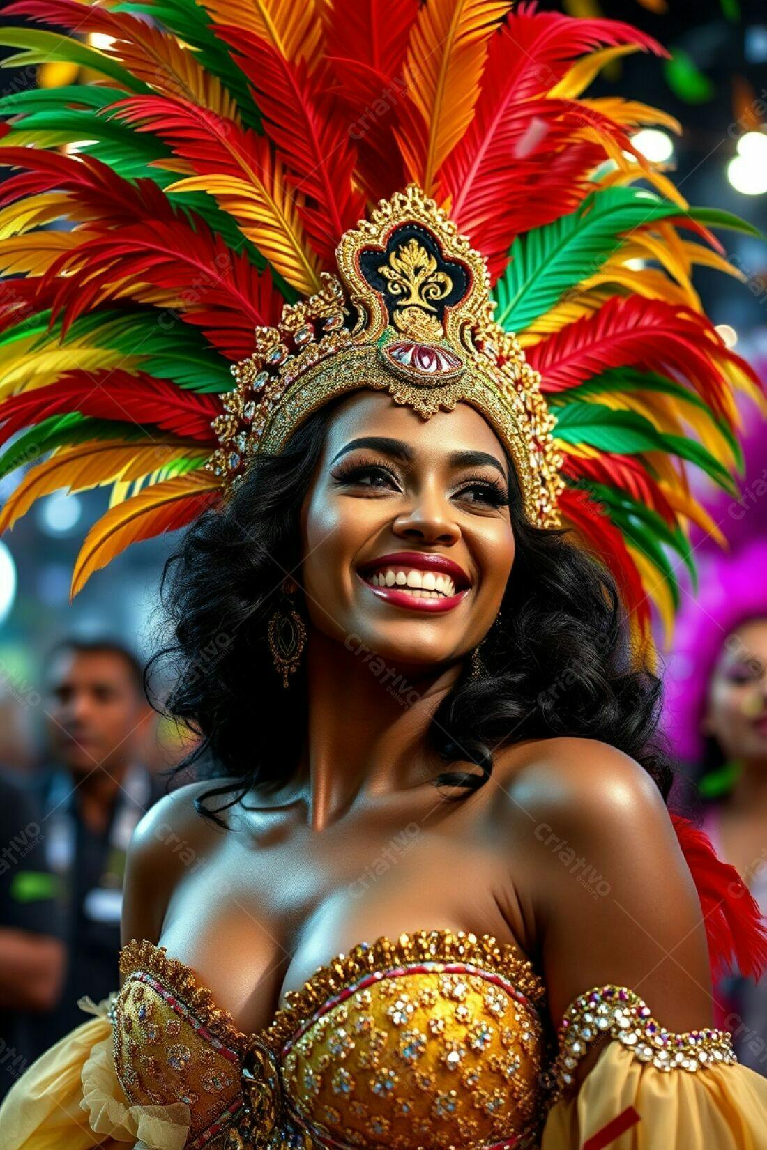 Mulher negra sorridente com fantasia de Carnaval