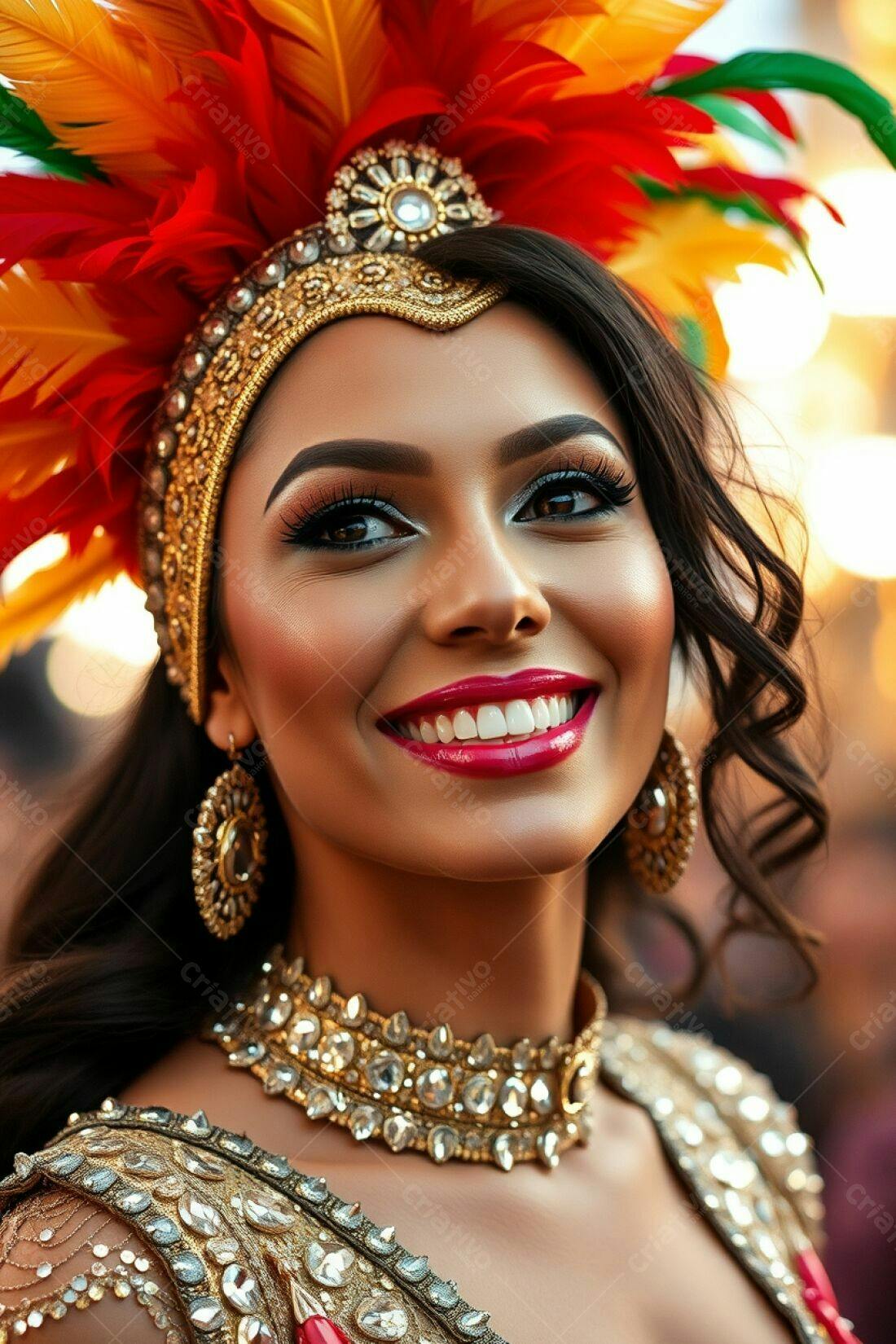 Mulher sorrindo com fantasia de Carnaval