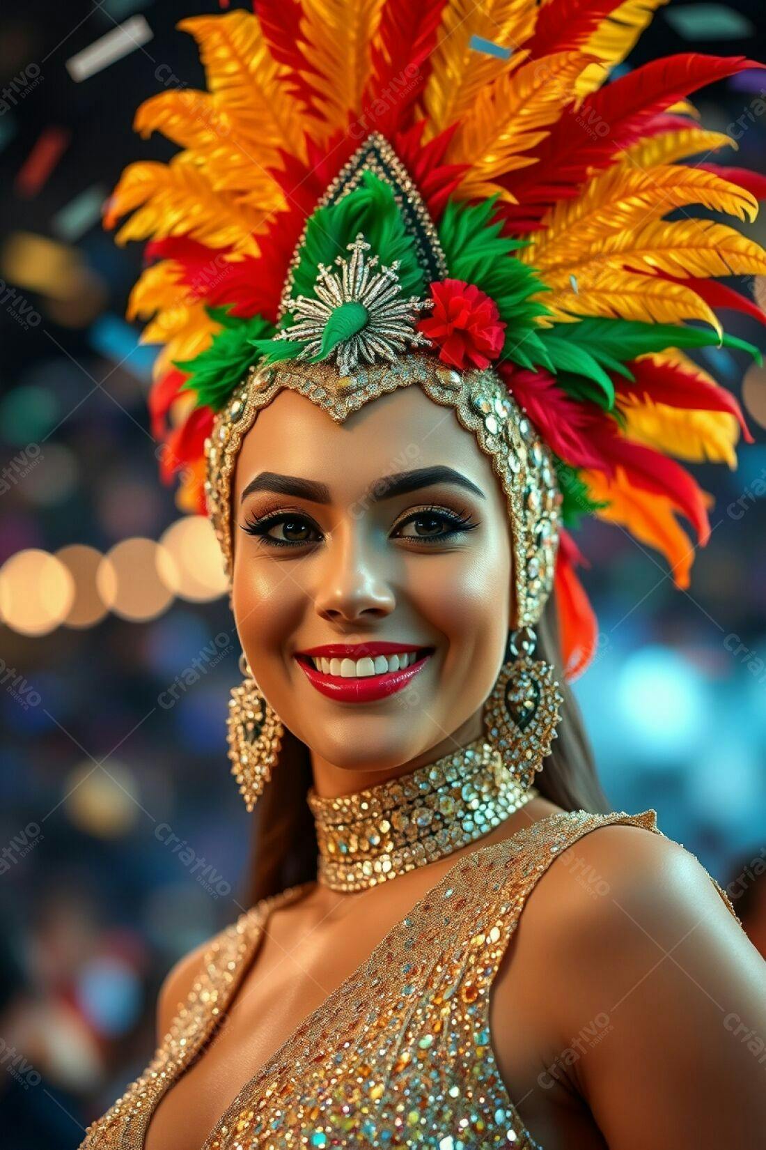 Bailarina com fantasia de Carnaval sorrindo