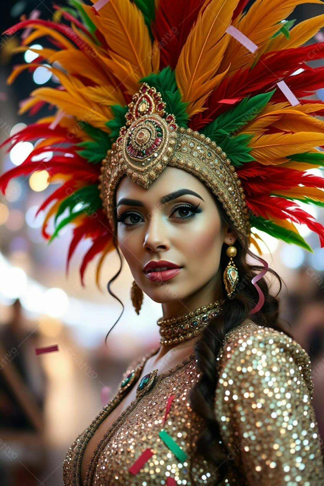 Modelo com Fantástica Headdress de Carnaval
