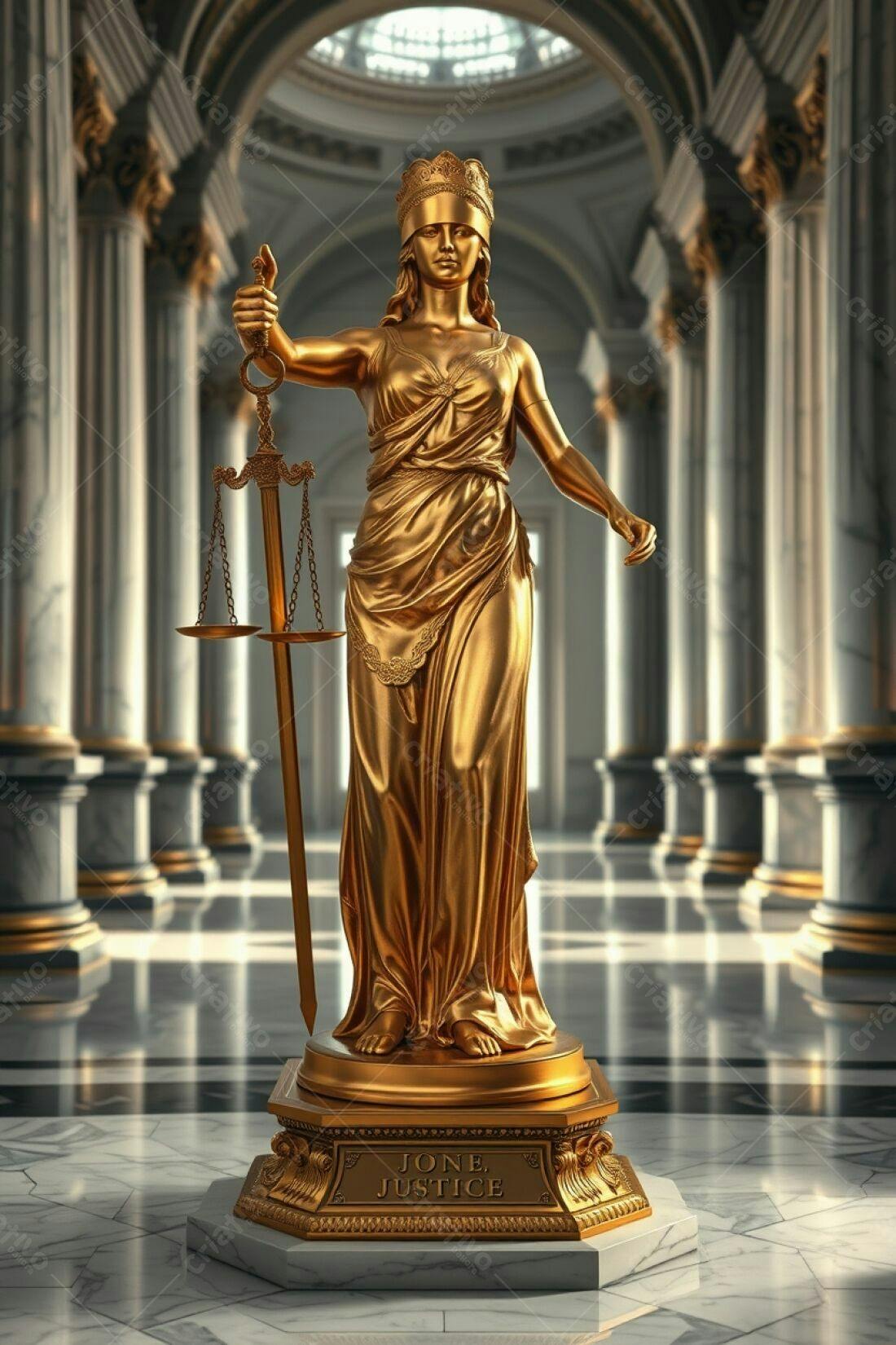 Estátua dourada da Justiça em tribunal