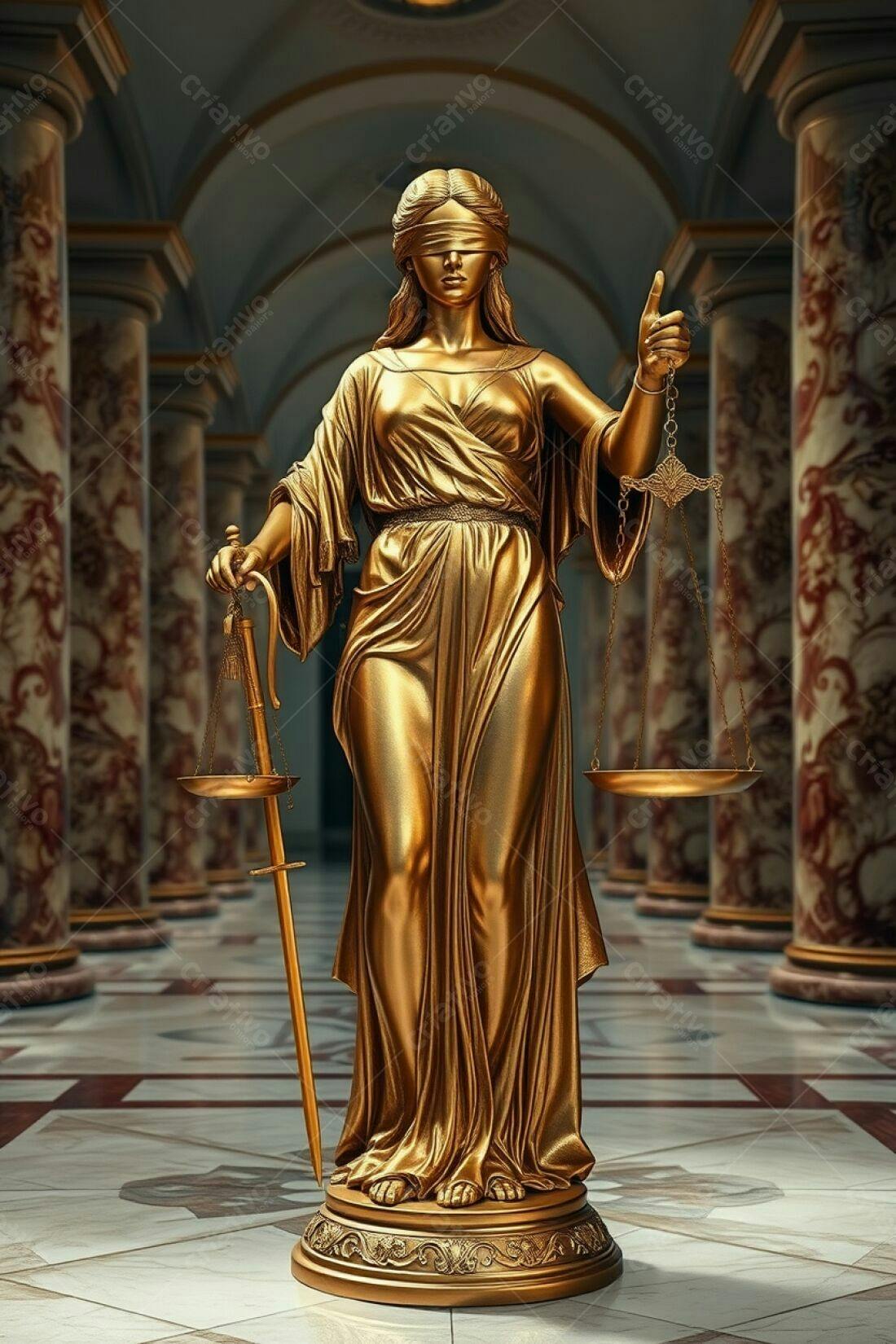 Estátua dourada da Justiça em tribunal