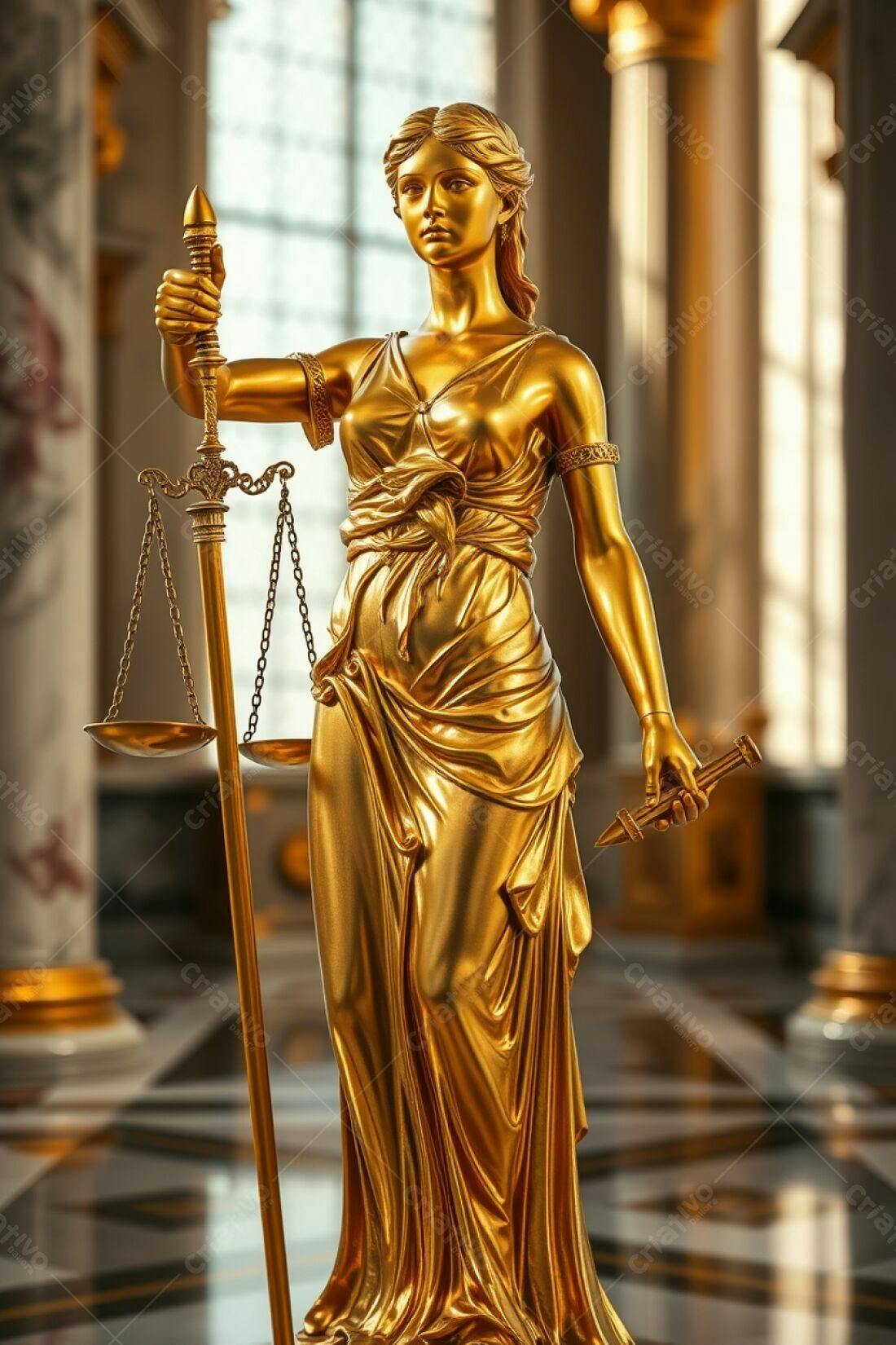 Estátua dourada da Justiça em tribunal