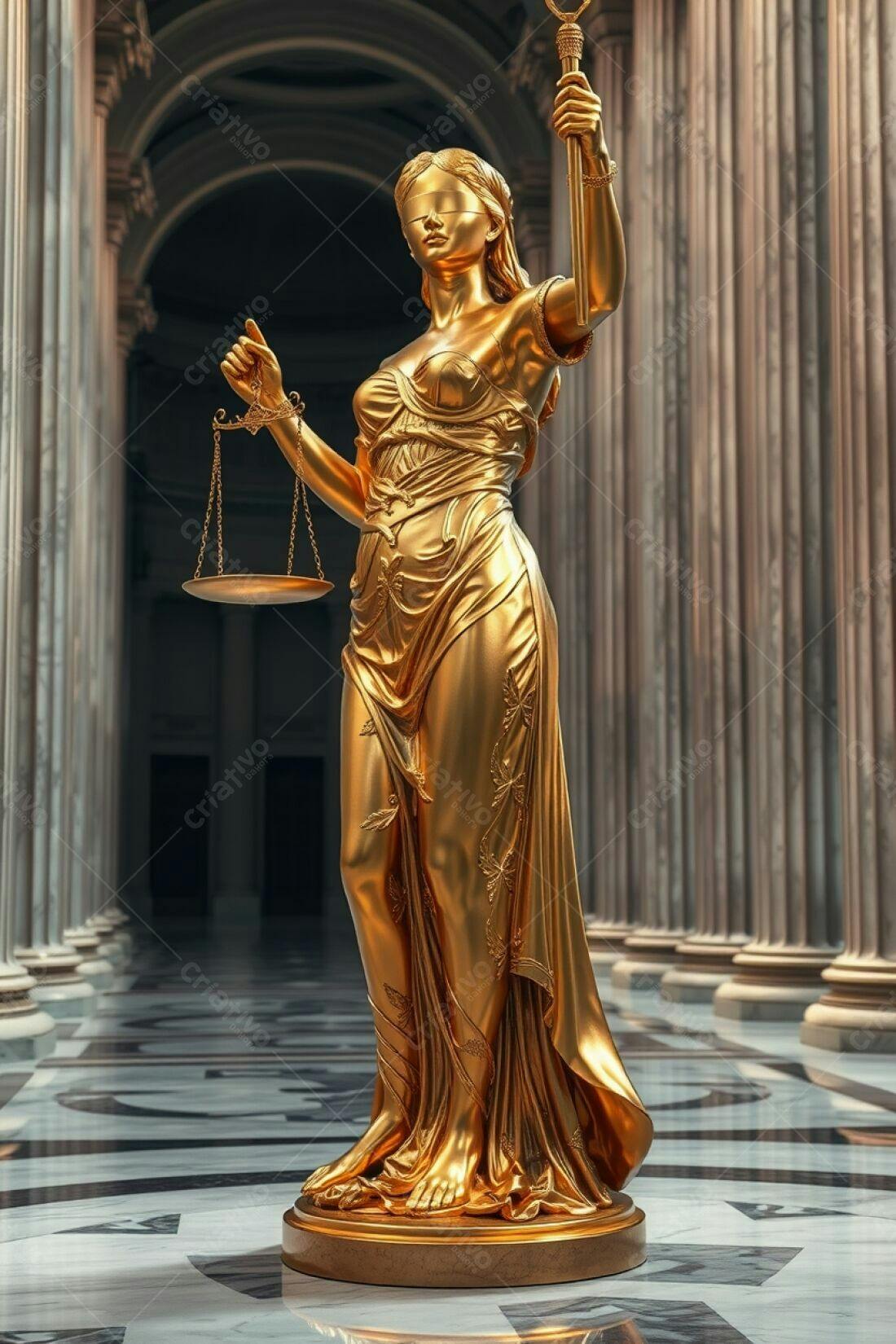 Estátua dourada da Justiça em tribunal