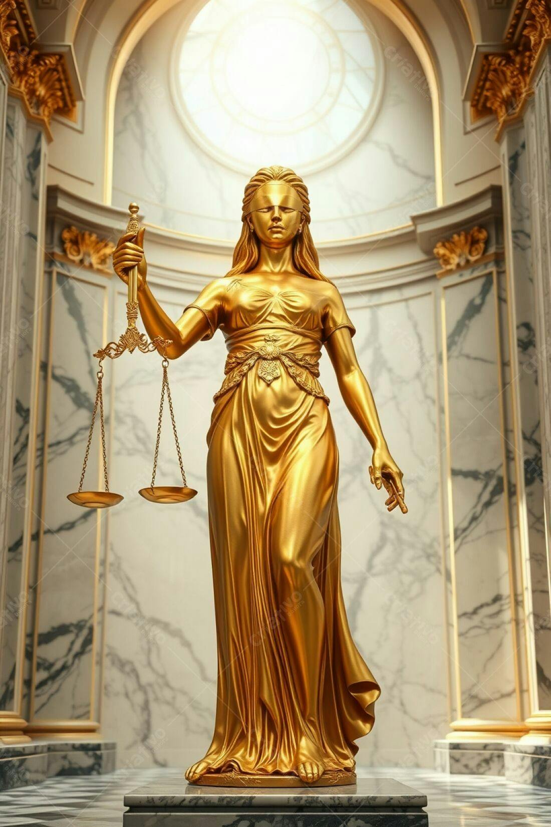 Estátua dourada da Justiça em tribunal