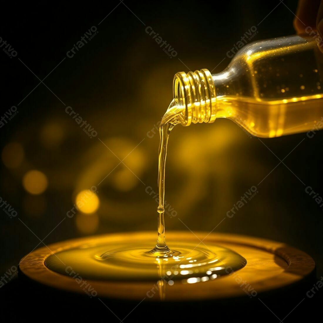 Óleo dourado sendo derramado em recipiente