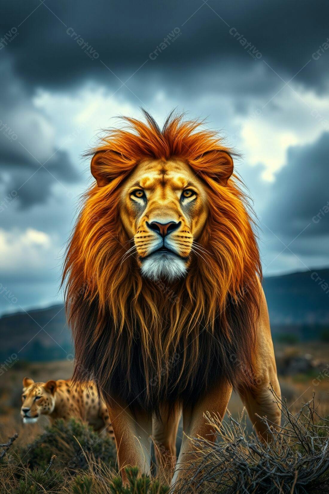 Leão majestoso na savana africana