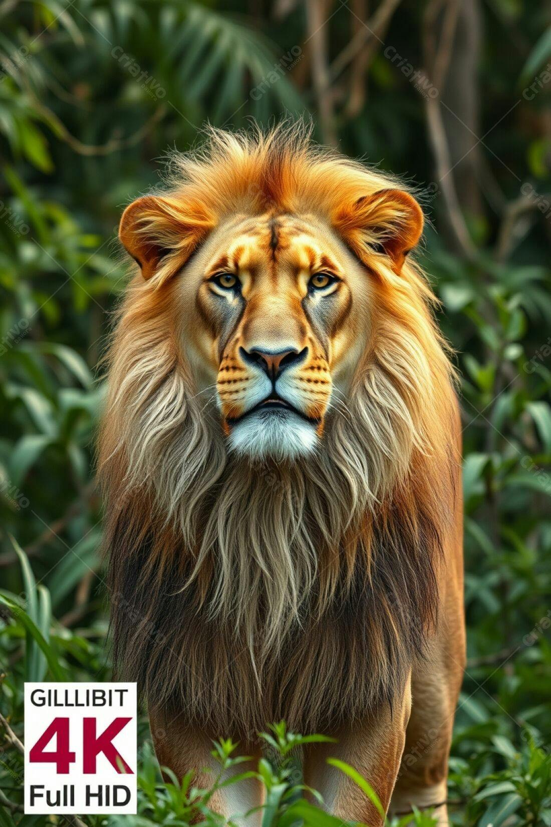 Leão majestoso na selva exuberante