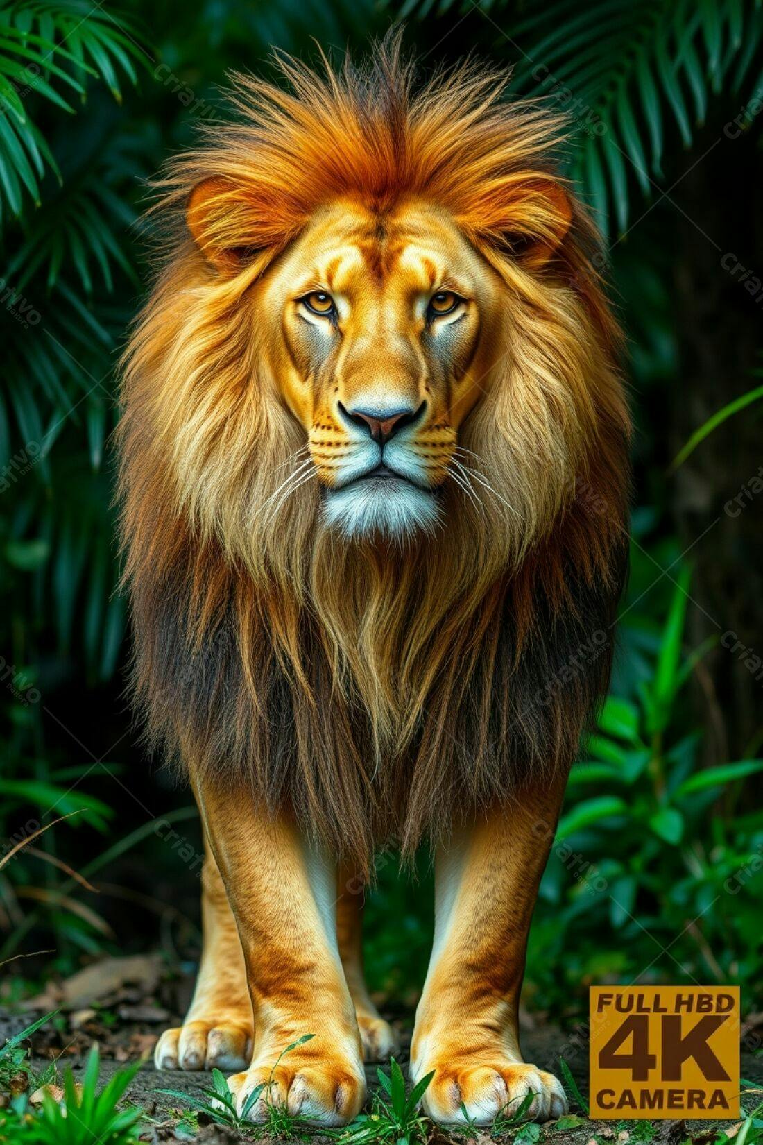 Leão majestoso em floresta exuberante