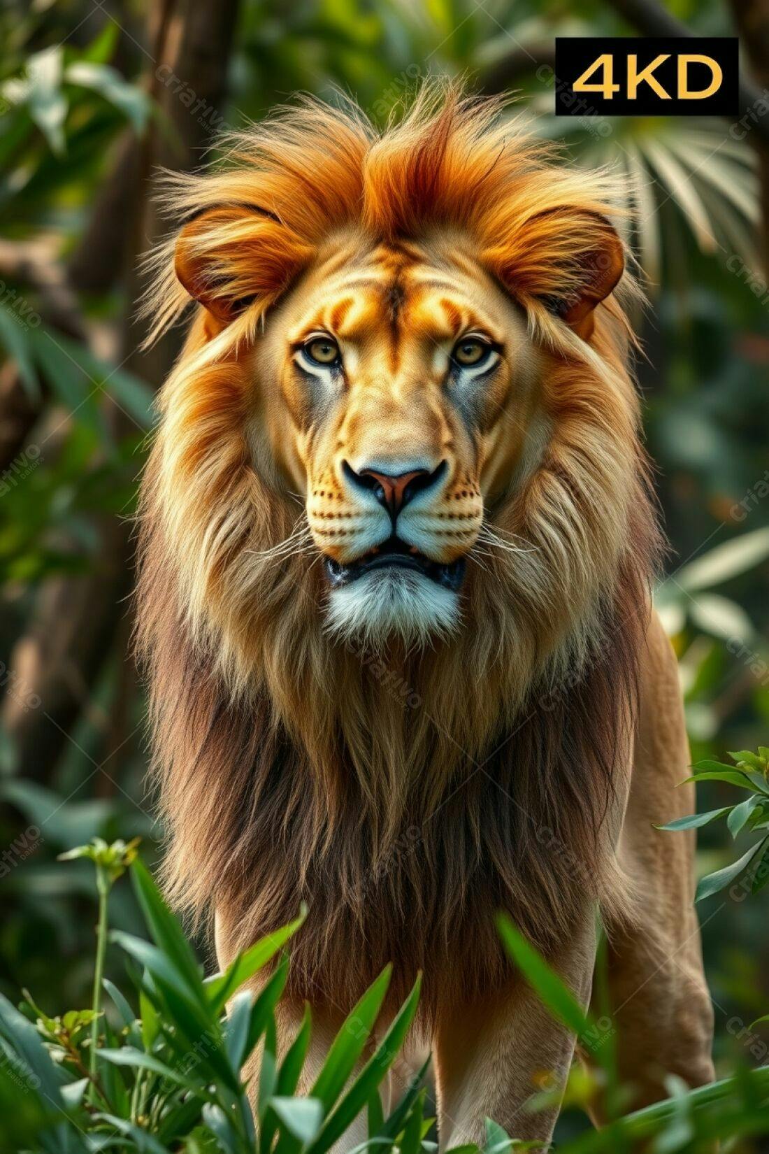 Leão majestoso na selva em tons dourados