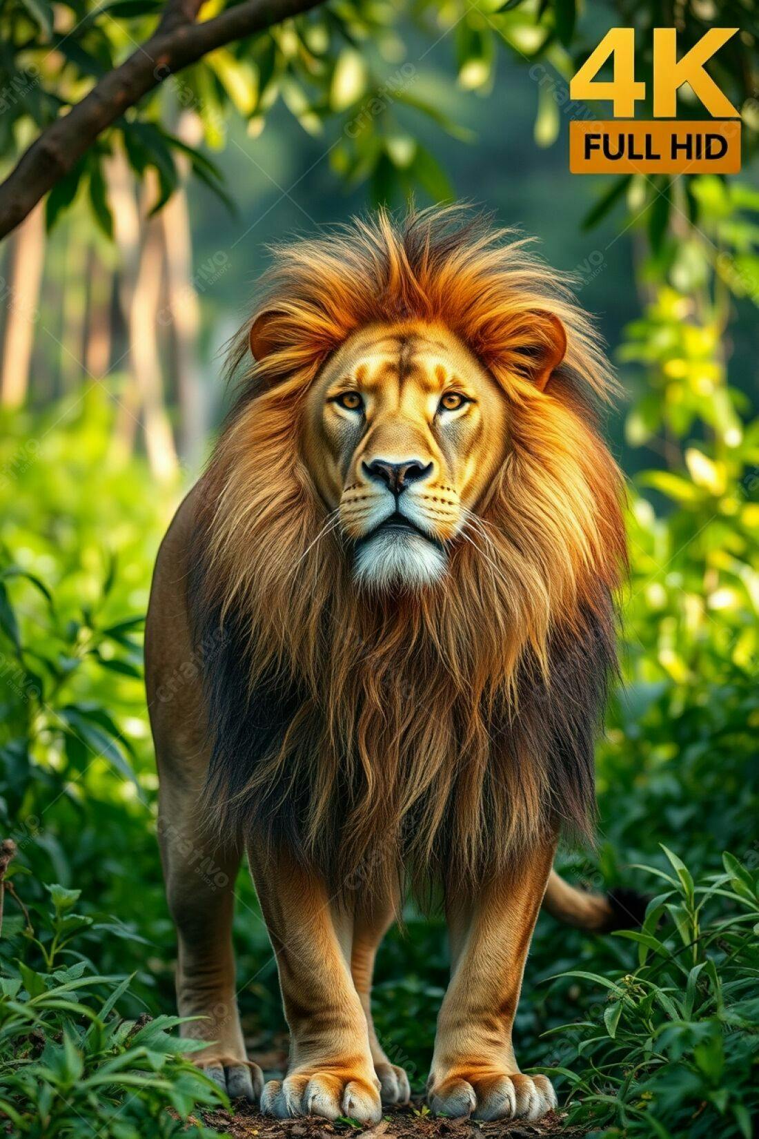 Leão majestoso em floresta tropical