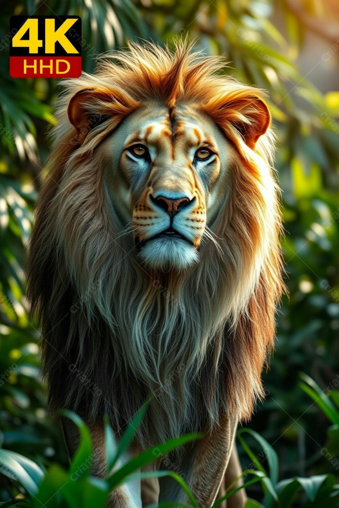 Leão majestoso na selva ao entardecer