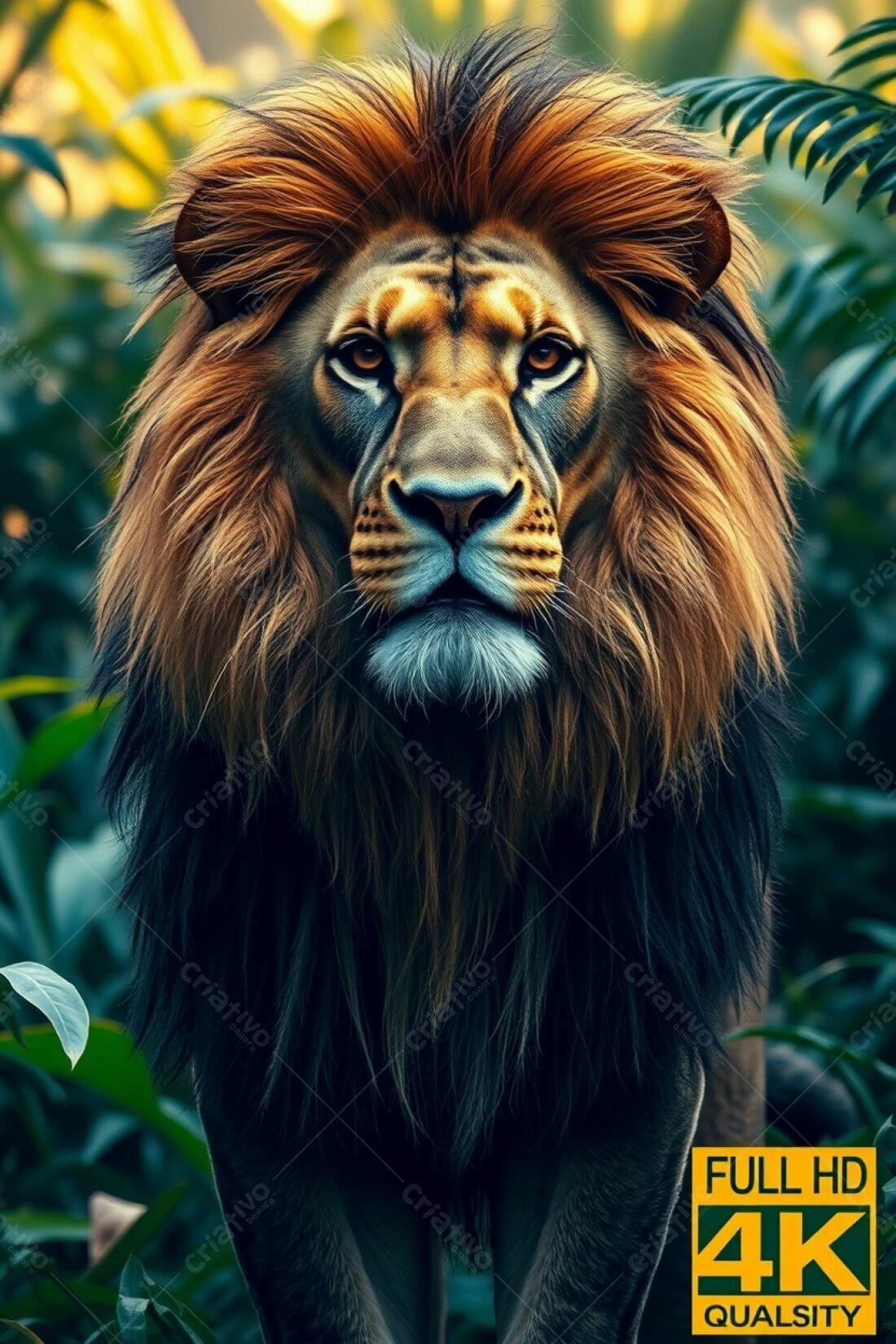 Leão majestoso em floresta exuberante