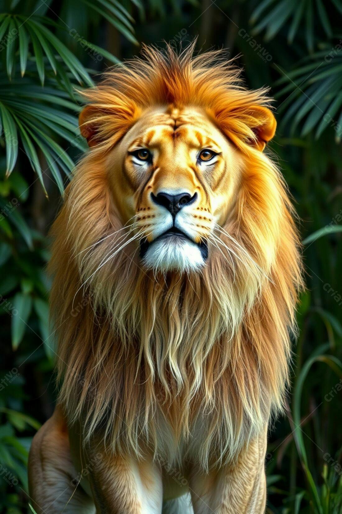 Leão majestoso em floresta tropical