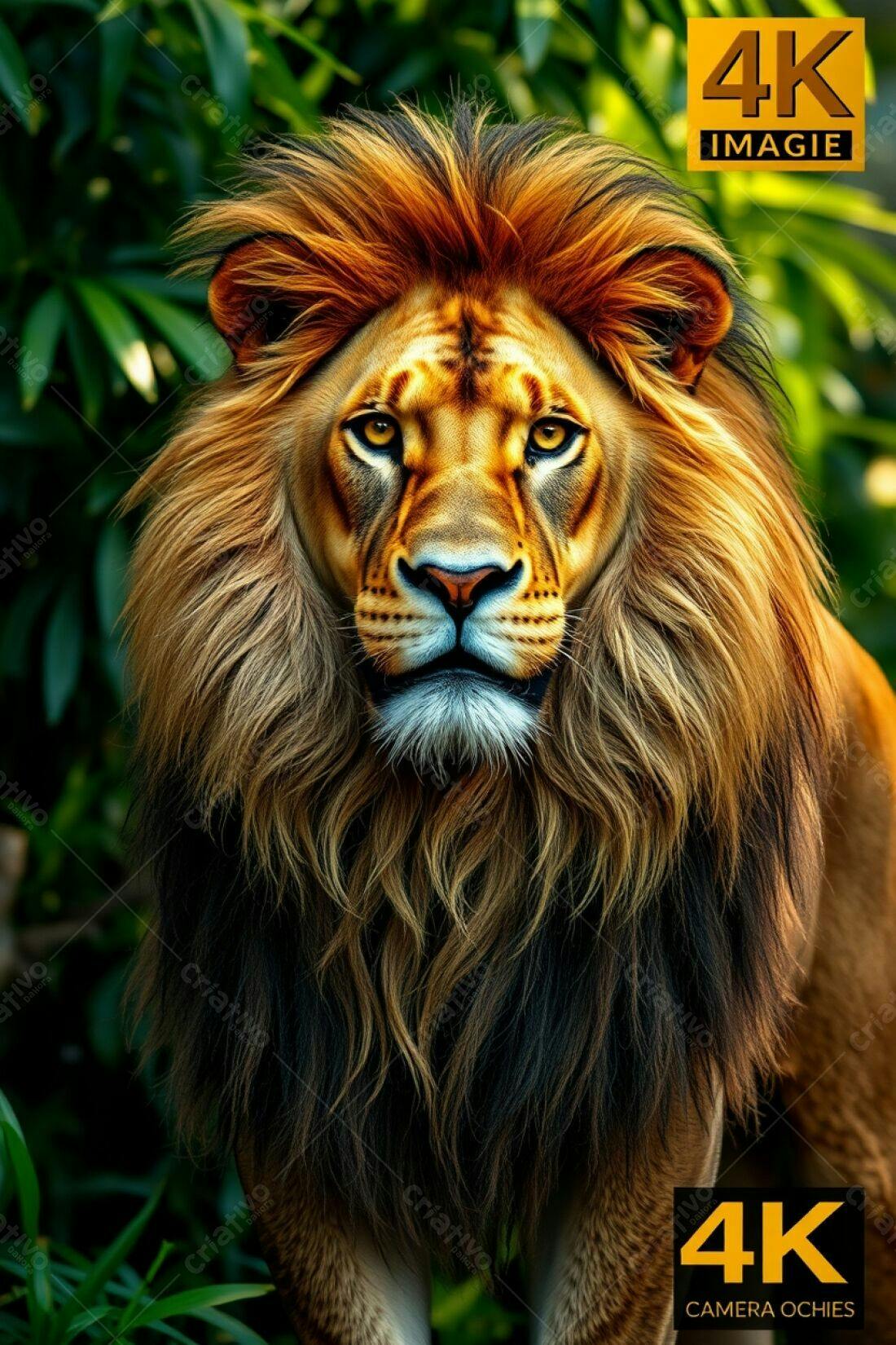 Leão majestoso em floresta exuberante