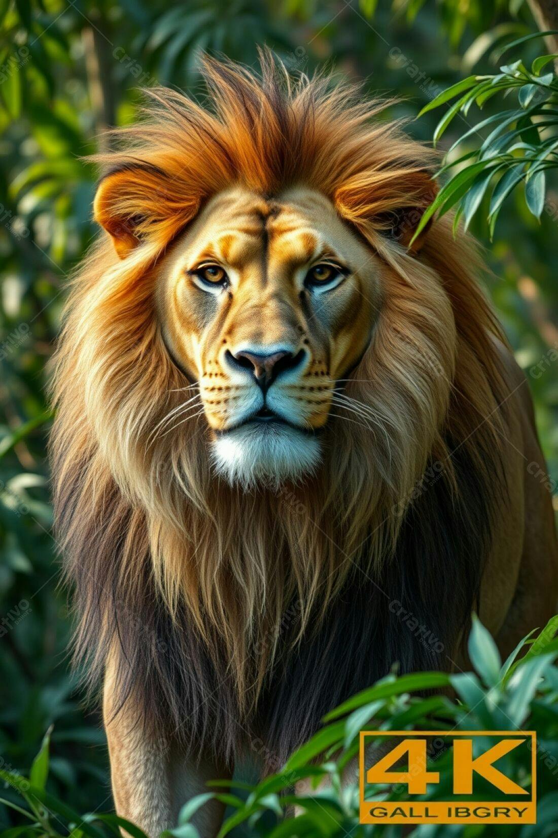 Leão majestoso na selva tons dourados