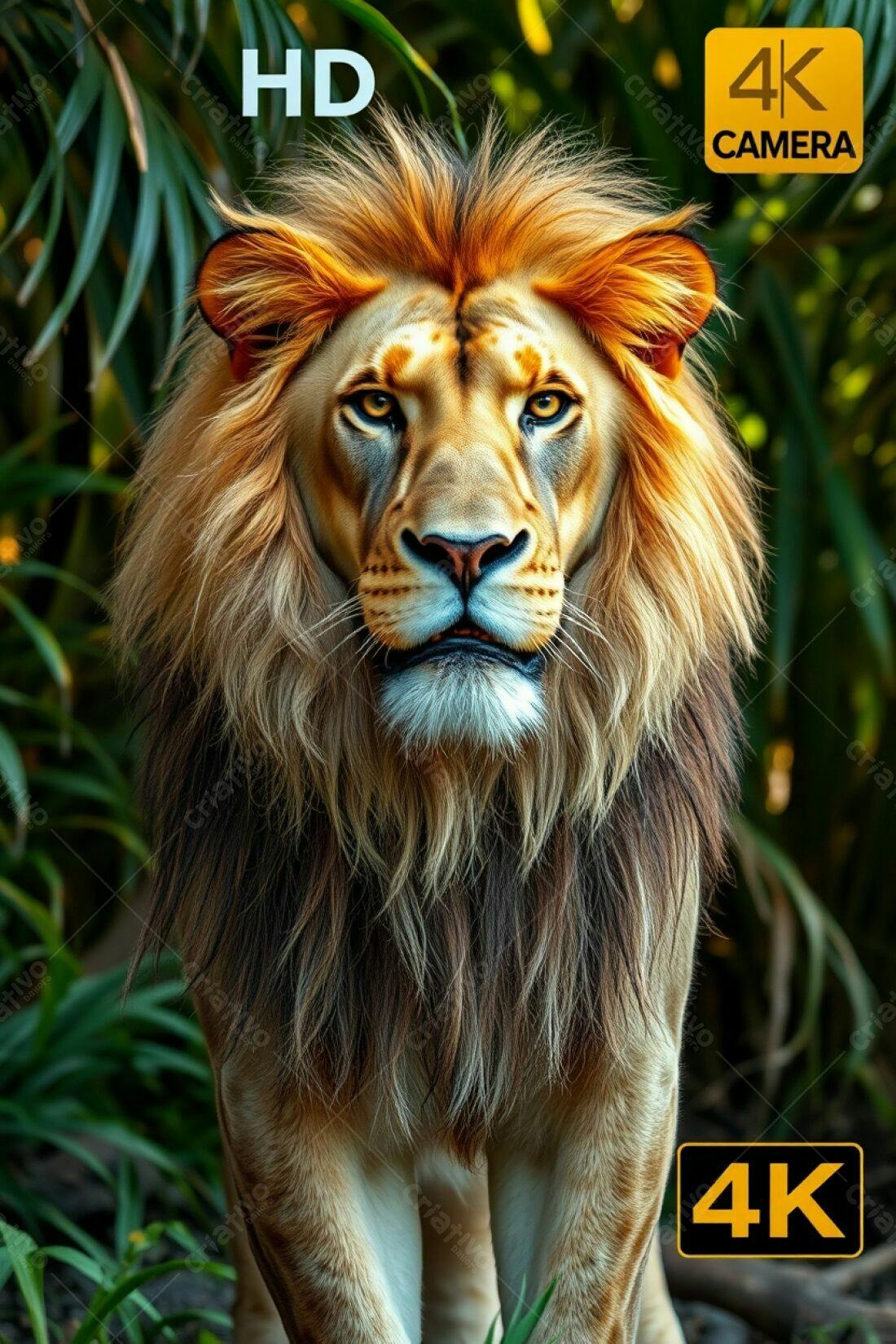 Leão majestoso em floresta exuberante