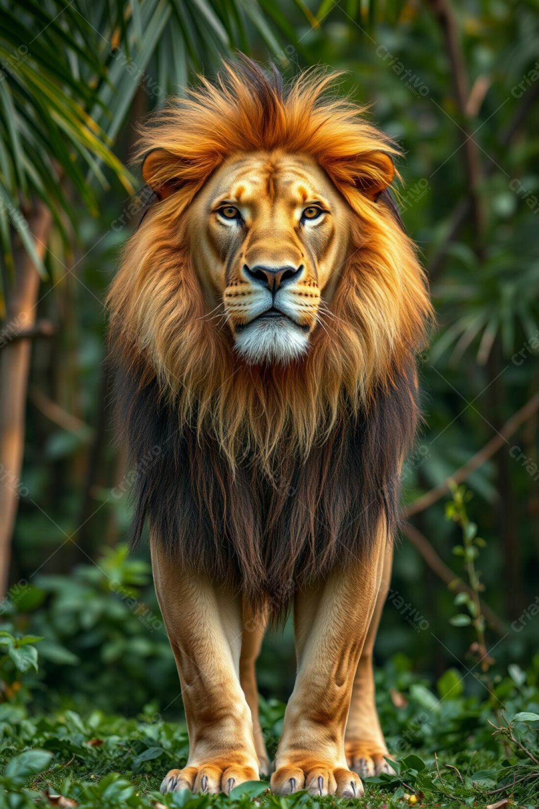 Leão majestoso na floresta tropical