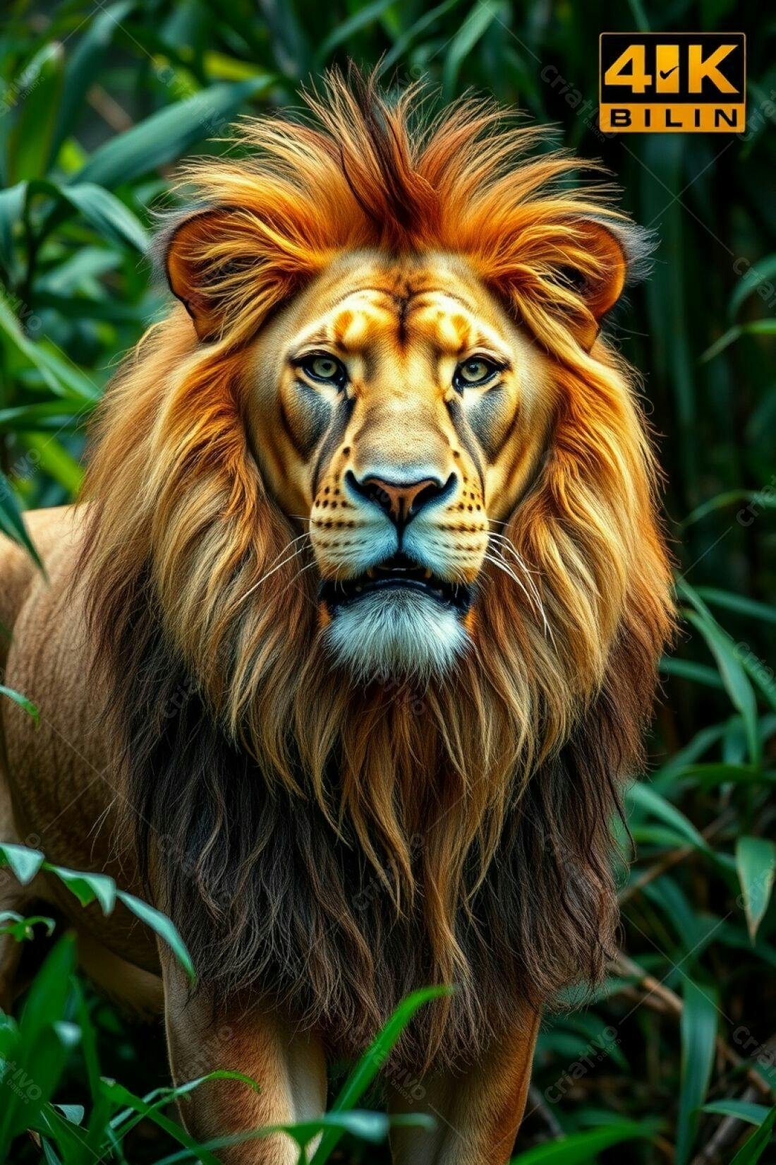 Leão majestoso na selva tons dourados e escuros