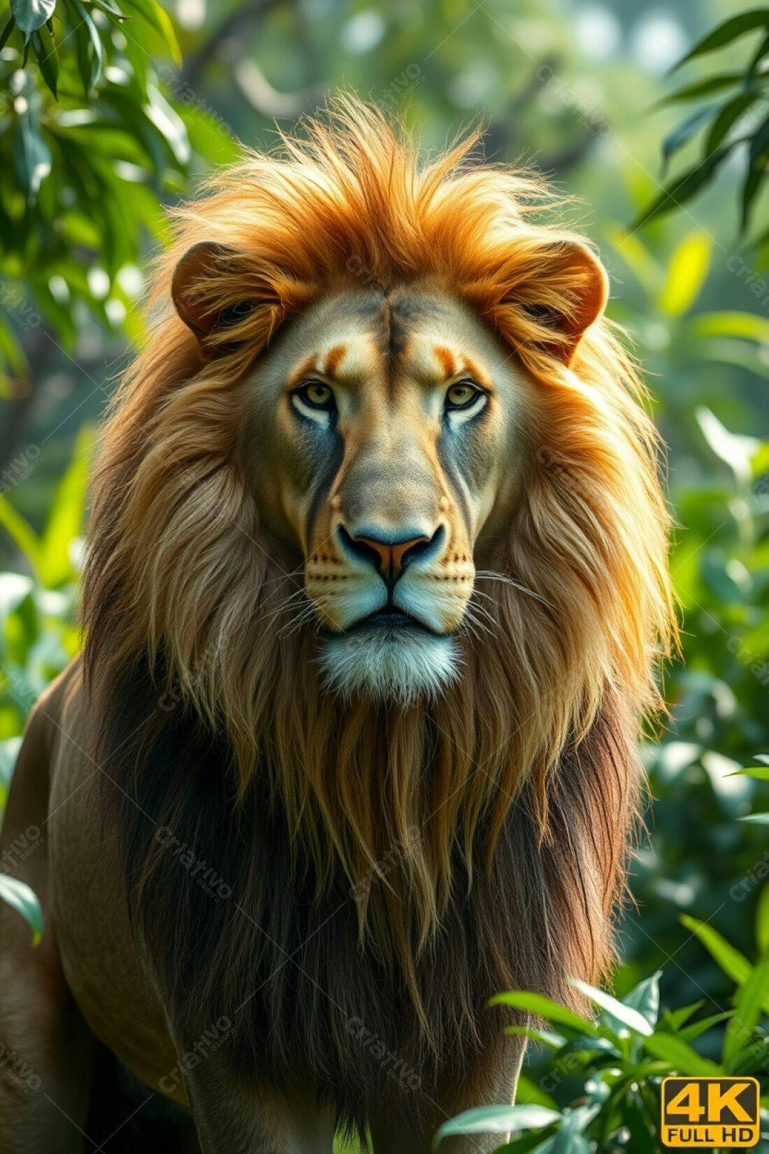 Leão majestoso na floresta tropical