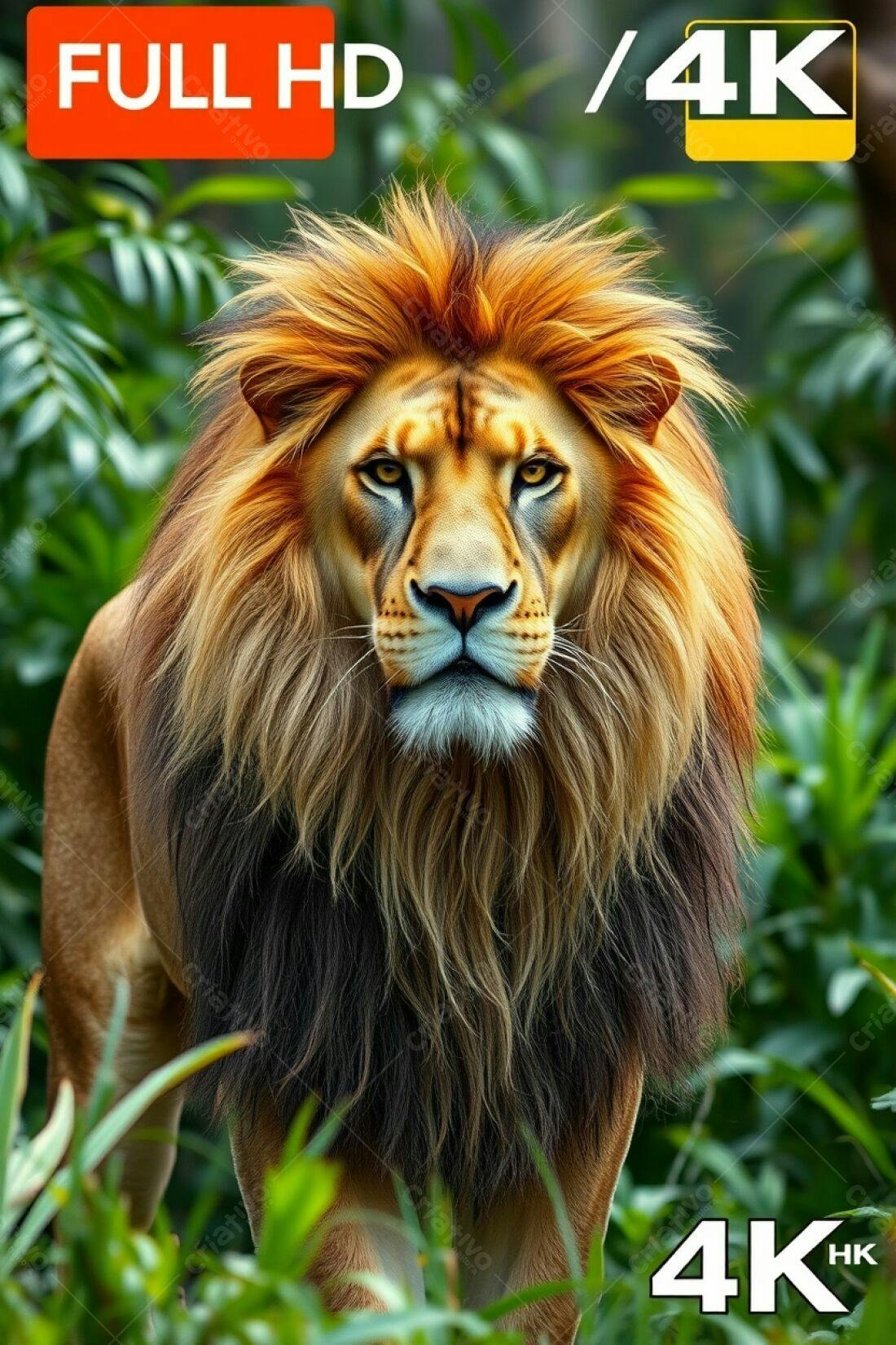 Leão na selva exuberante