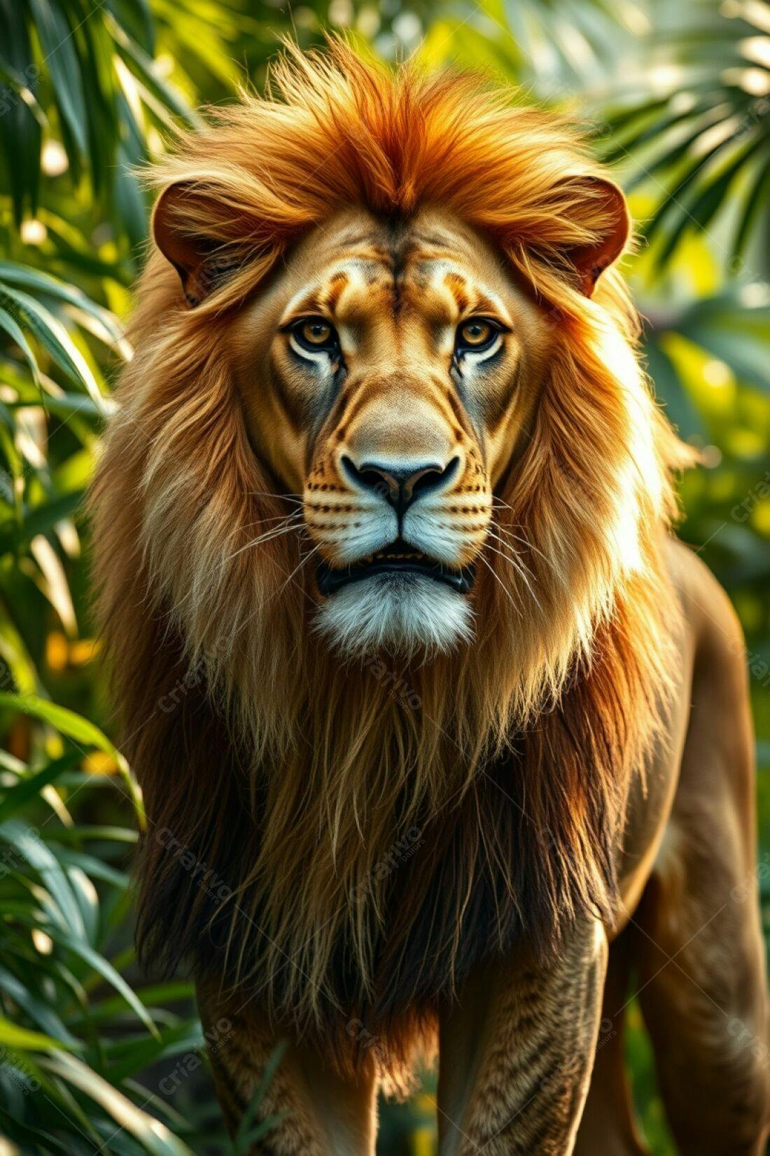 Leão majestoso na selva tropical