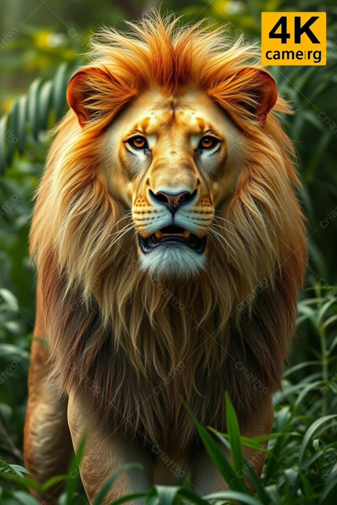 Leão majestoso em floresta exuberante