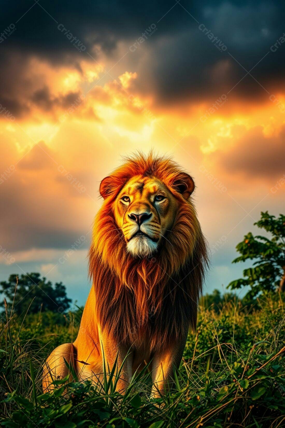 Leão majestoso ao pôr do sol africano