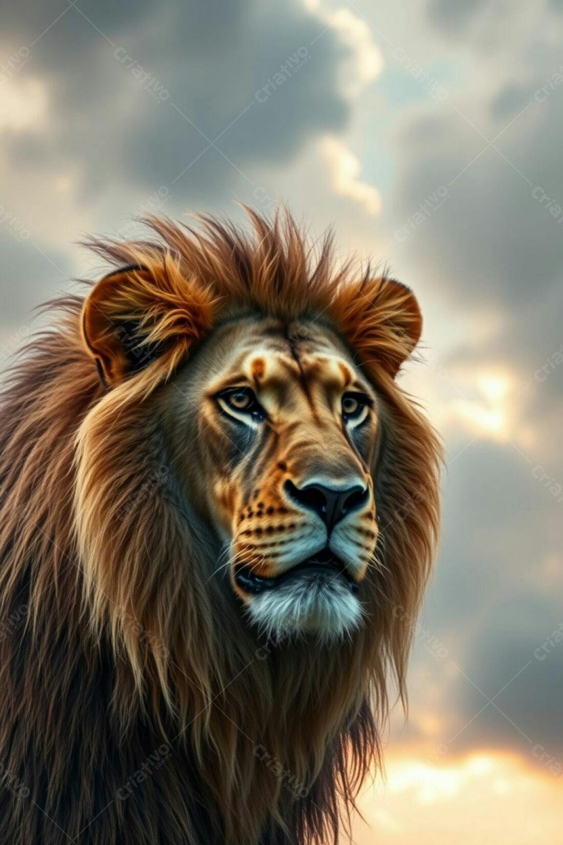 Leão majestoso ao pôr do sol