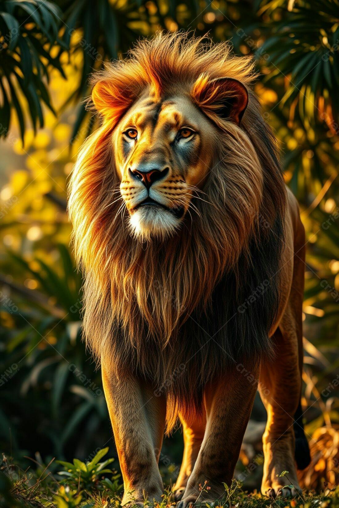 Leão majestoso na luz dourada do entardecer