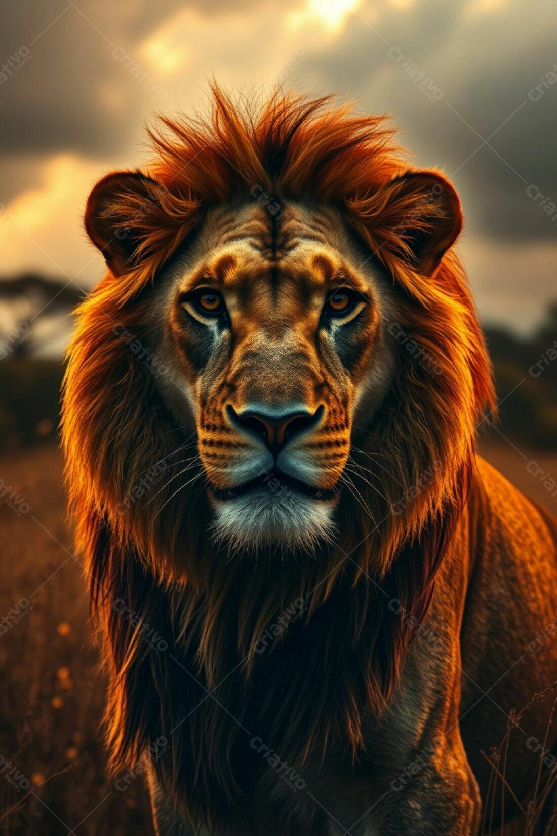 Leão majestoso ao pôr do sol africano