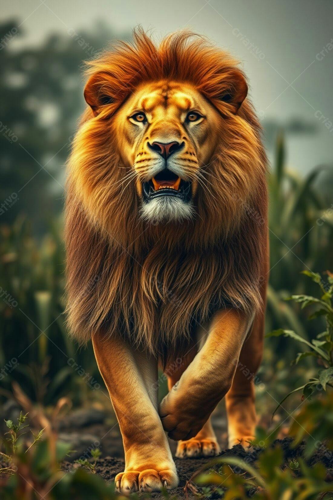 Leão majestoso em seu habitat natural