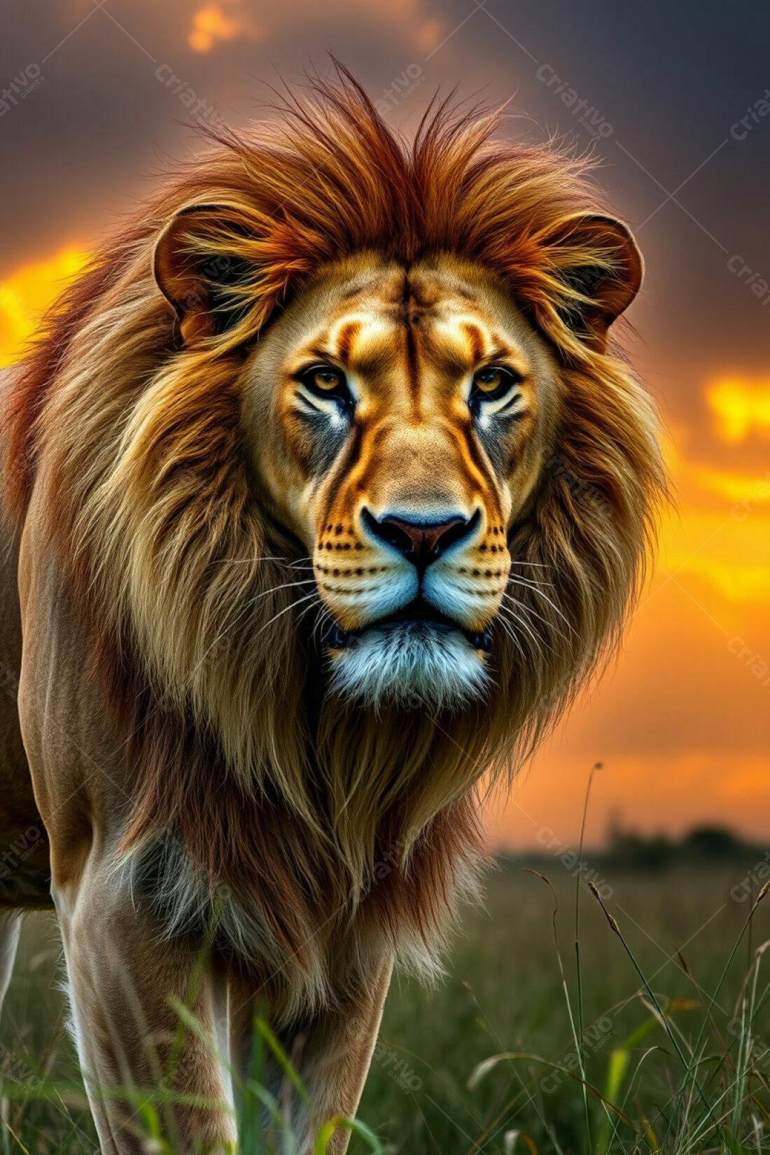 Leão majestoso ao pôr do sol africano