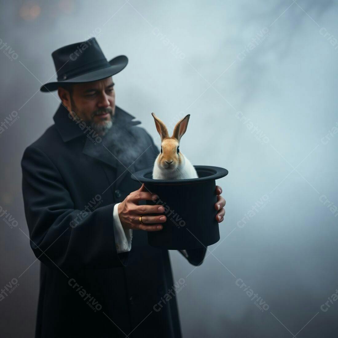 Mágico com Coelho em Chapeu Preto
