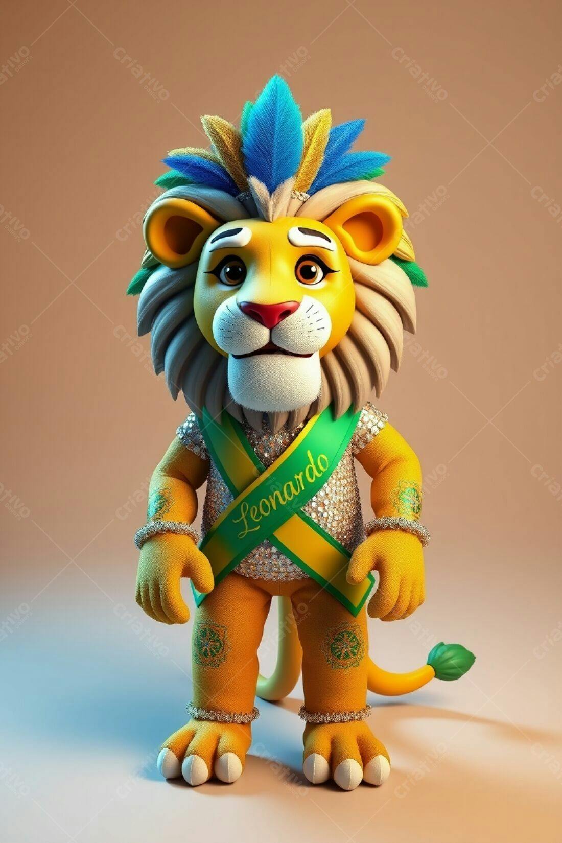 Leão animado em traje carnavalesco