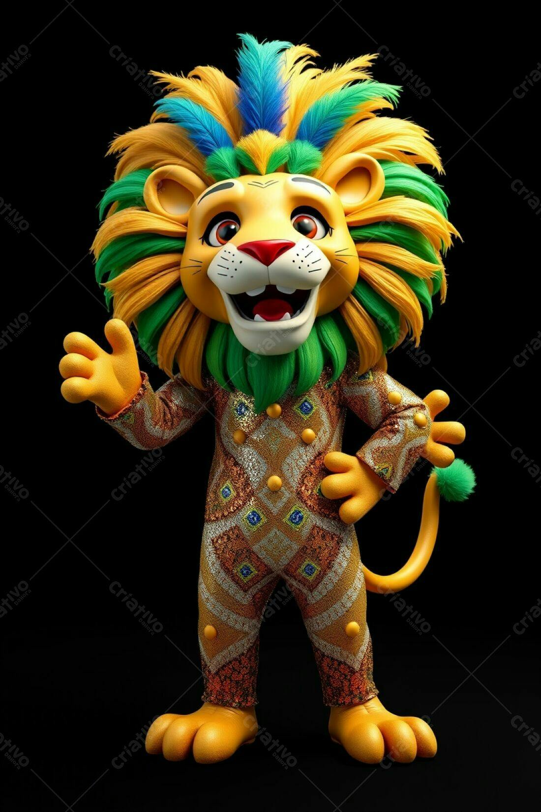 Leão animação traje dourado festa