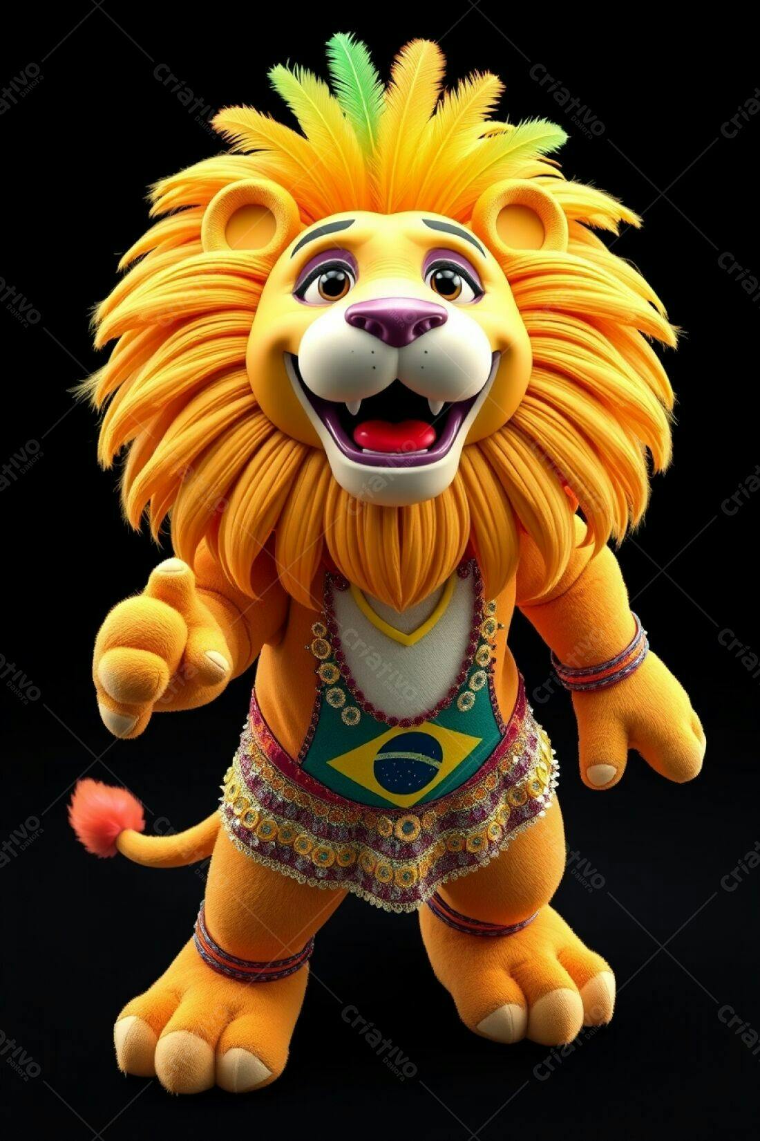 Leão animado vestindo roupa brasileira