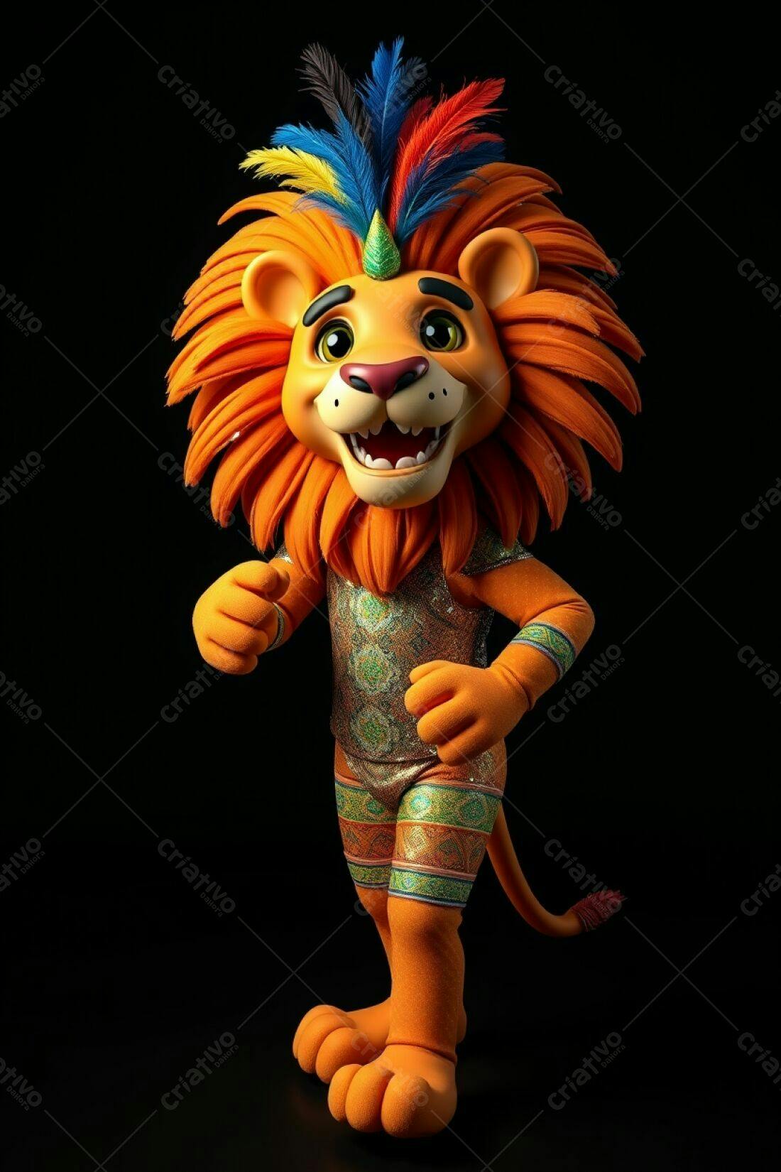Leão animado com traje festivo